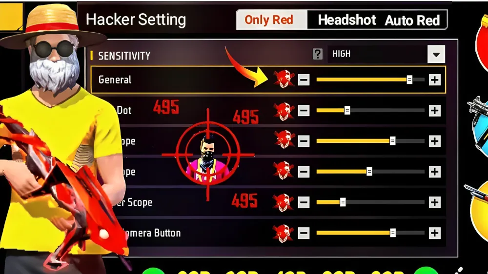 Free Fire Sensitivity Settings for 2GB,3GB , 4GB  RAM,